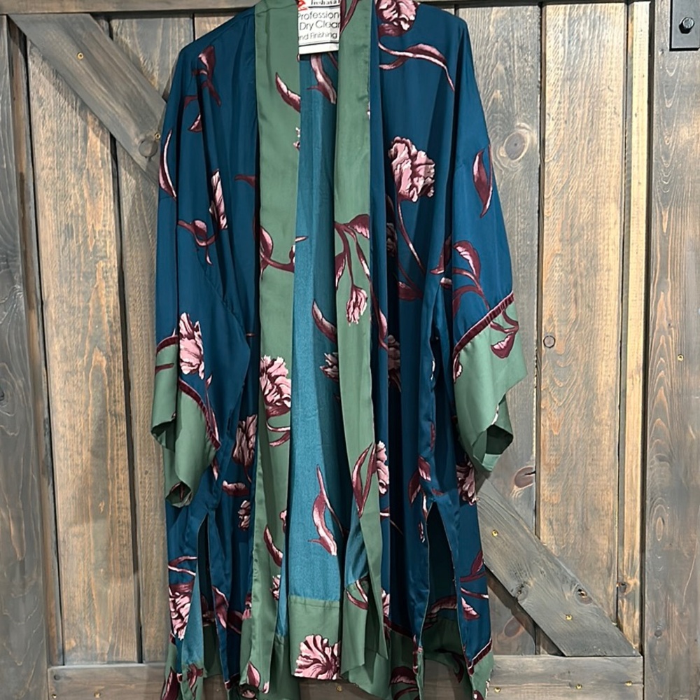 Floral Kimono Robe - Teal and Green